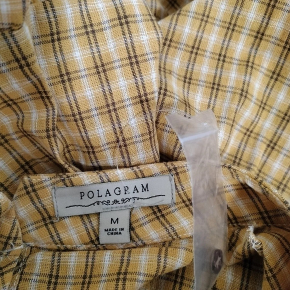 Polagram Sz Medium Yellow Plaid Top High Collar Short Sleeves Keyhole Back NWOT - Picture 4 of 7